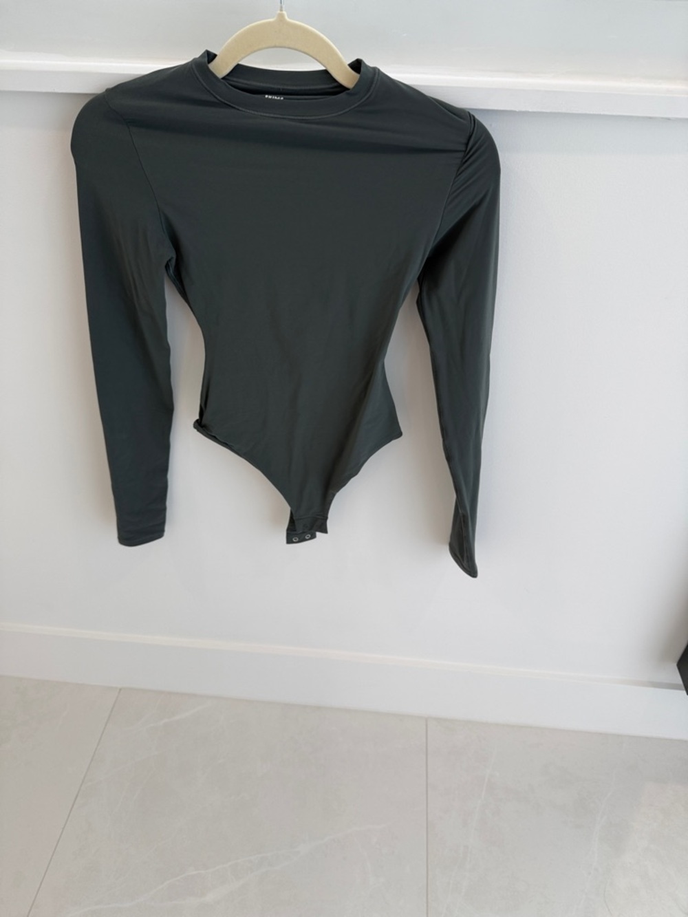 SKIMS Long-Sleeve Bodysuit in Slate Green